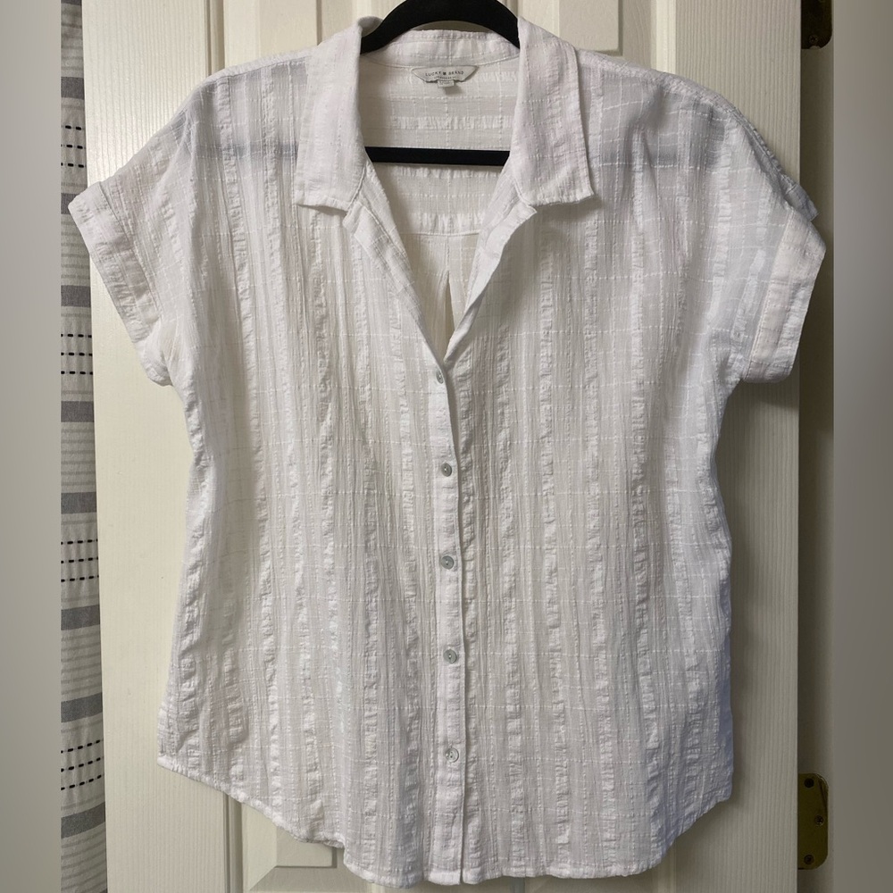 Lucky Brand Los Angeles, Ca Women's White Button-Up Short Sleeve Blouse Size M